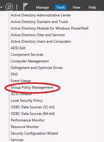 Select Group Policy Management from the Tools dropdown list.